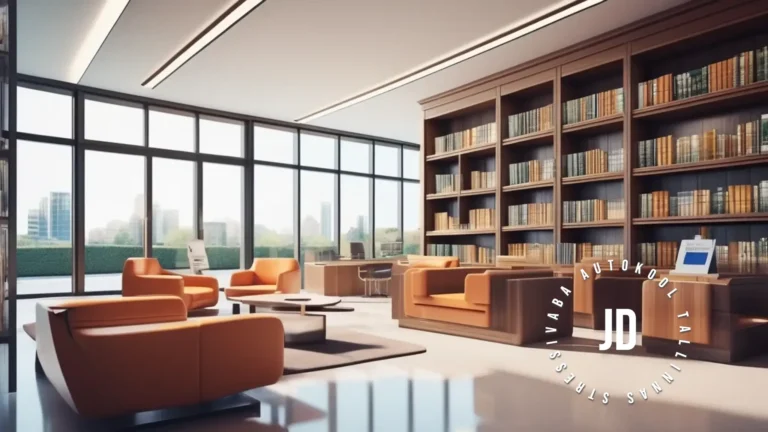 Reception room in a modern library with the book “Road Insurance